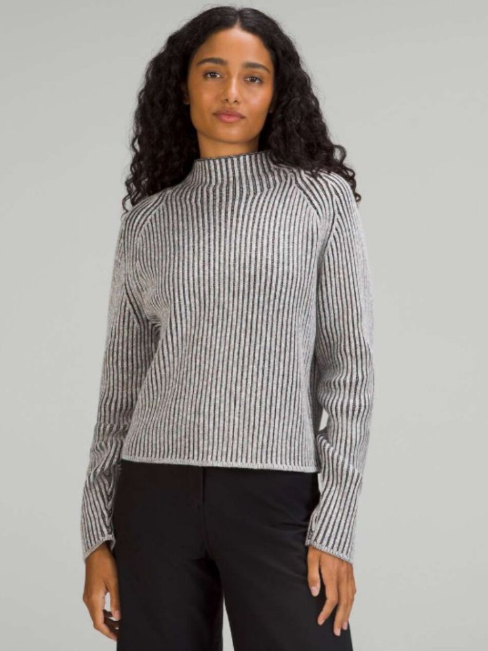 Lululemon Cotton Cashmere Blend Mock Neck Ribbed Sweater Sz 14